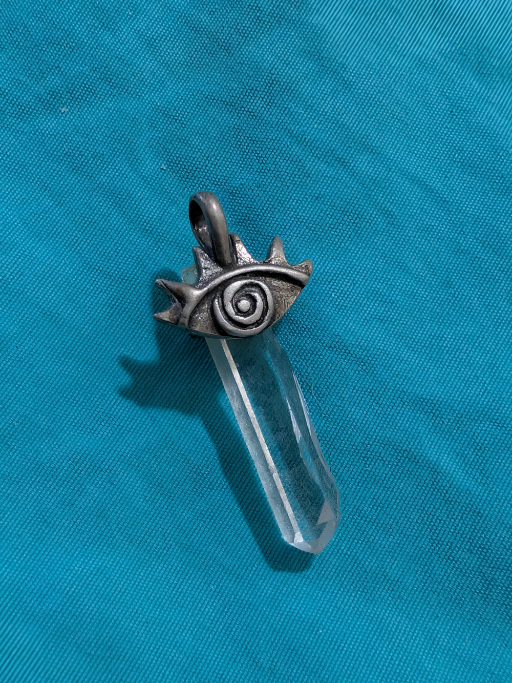 Sterling Silver Eye Crystal Point Pendant - Clear Quartz
